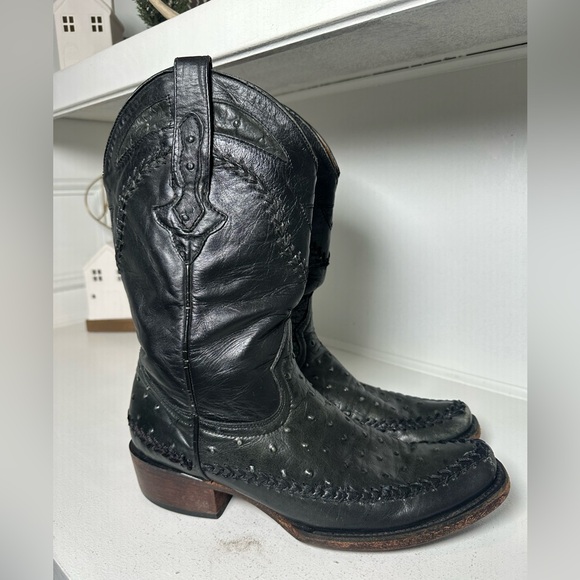 Texas Country Men’s 10D Ostrich Cowboy Boots Black Exotic Western - Picture 5 of 9